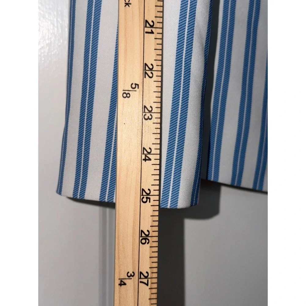TOCCIN Blue White Striped Double Breasted Blazer Gold Button Peaked Lapel Jacket